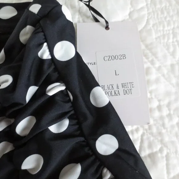Unique Vintage High-Waist Back & White Polka Dot Swim Bottom - Picture 3 of 5